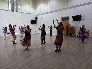 A group of people at a Bollywood dance class.